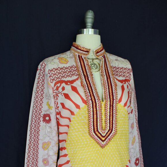 Vintage Tory Burch Tunic Giverny Engineer sun caftan dress blouse Beaded cotton - Picture 4 of 10